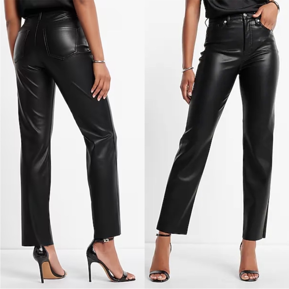 ☆Express Black 90s Slim Super High Waisted Faux Leather Modern Straight Pant☆